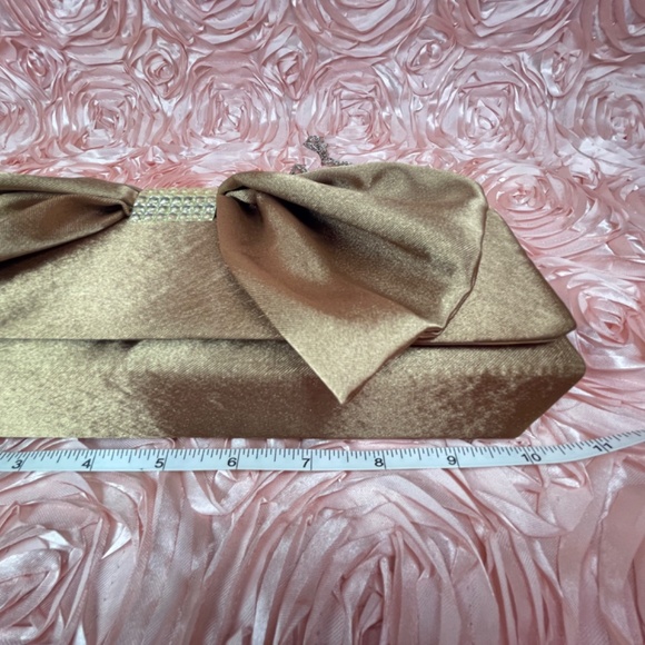 Bijoux Terner Mocha Colored Satin Evening Bag with Bow and Sparkly Details - Picture 15 of 17
